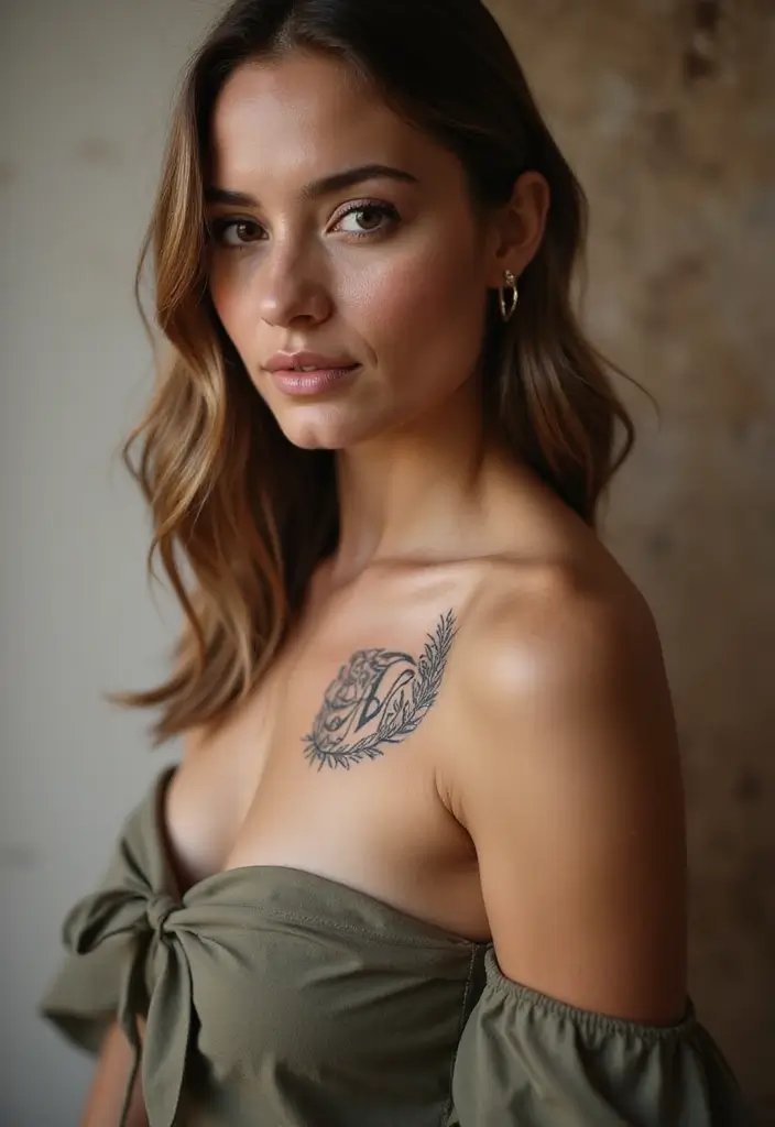 50 Elegant Collarbone Tattoo Ideas for Women 21 50 Elegant Collarbone Tattoo Ideas for Women - 21. Custom Initials