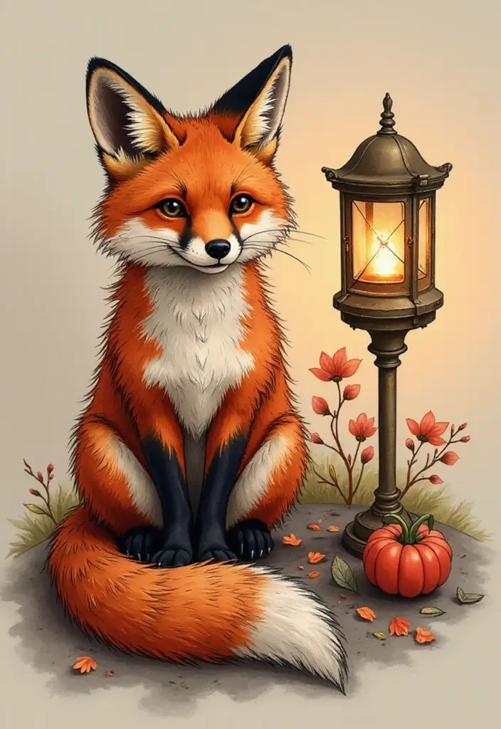 30 Fox Tattoos with Creative and Symbolic Designs - 21. Fox and Lantern Tattoo