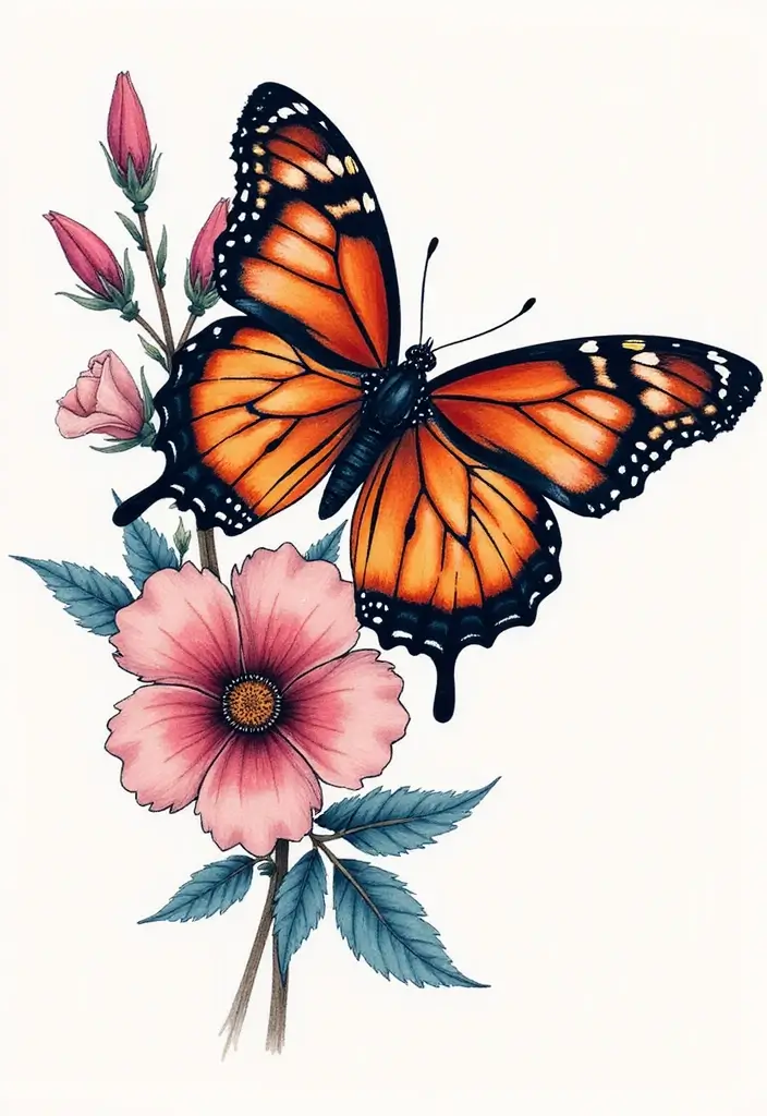 50 Half Butterfly Half Flower Tattoo Designs and Inspirations - 21. Expressive Art Styles