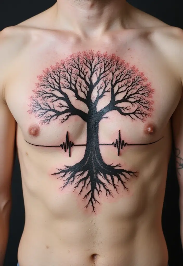 30 Heart Beat Tattoo Designs with Special Meaning 21 30 Heart Beat Tattoo Designs with Special Meaning - 21. Heartbeat with a Tree