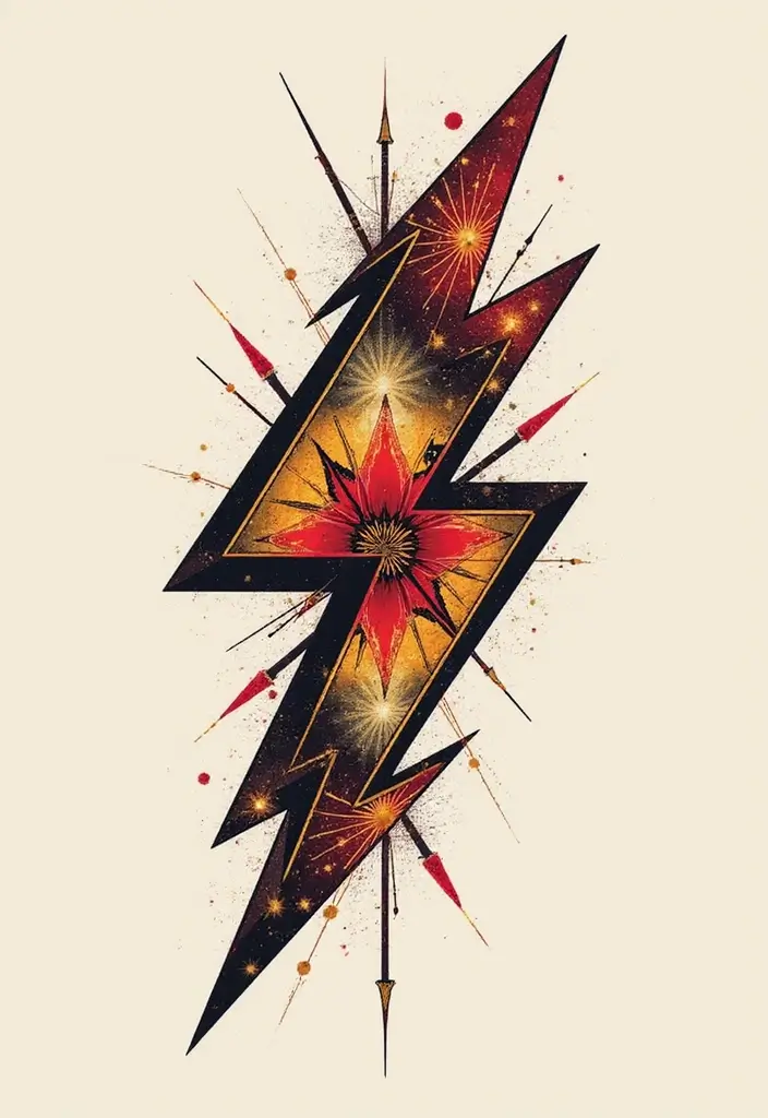 50 Lightning Bolt Tattoos with Bold and Striking Designs 21 50 Lightning Bolt Tattoos with Bold and Striking Designs - 21. Lightning Bolt with Geometric Patterns