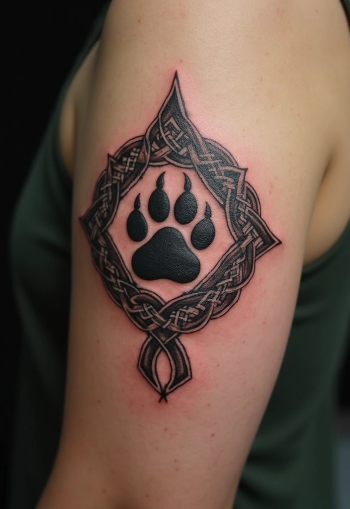 30 Loyalty Over Love Tattoos and Their Symbolism - 21. Celtic Knot with Paw Print