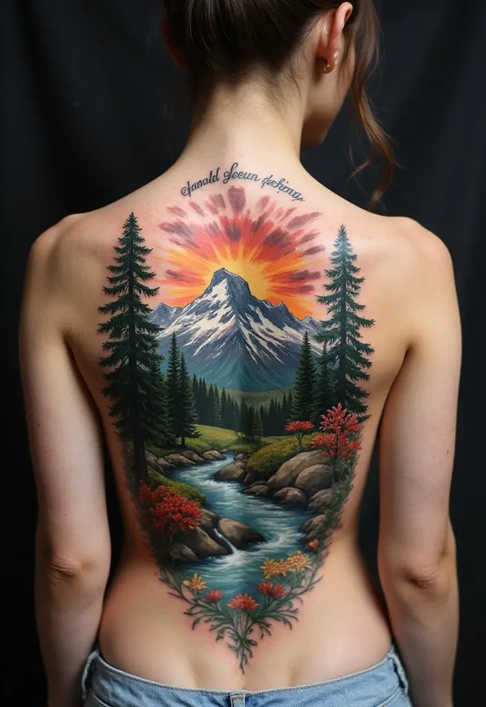 50 Mountain Tattoo Ideas with Powerful and Minimalist Designs 21 50 Mountain Tattoo Ideas with Powerful and Minimalist Designs - 21. Detailed Mountain Landscape