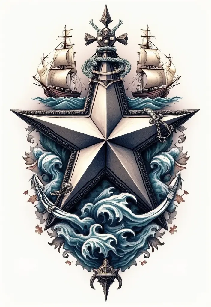 50 Nautical Star Tattoo Meaning Facts and Inspirations 21 50 Nautical Star Tattoo Meaning Facts and Inspirations - 21. Nautical Star within Larger Designs