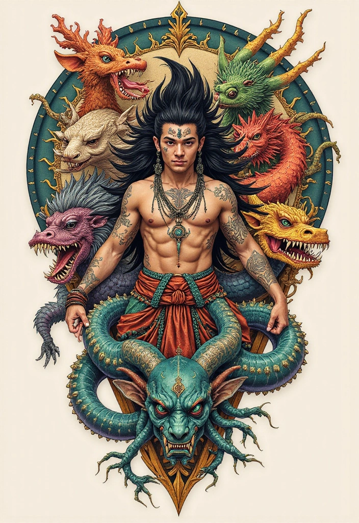 50 Oni Tattoo Designs with Powerful Japanese Symbolism 21 50 Oni Tattoo Designs with Powerful Japanese Symbolism - 21. Oni with Mythical Creatures