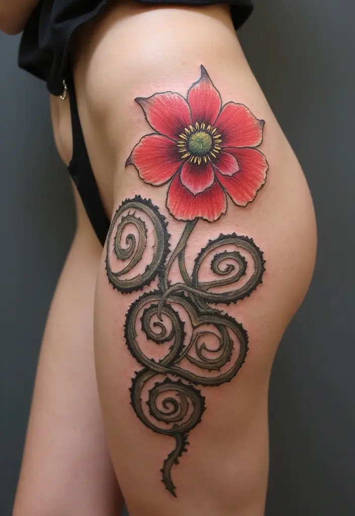 30 Poppy Tattoo Ideas with Symbolic Meanings 21 30 Poppy Tattoo Ideas with Symbolic Meanings - 21. Poppy with Spiral