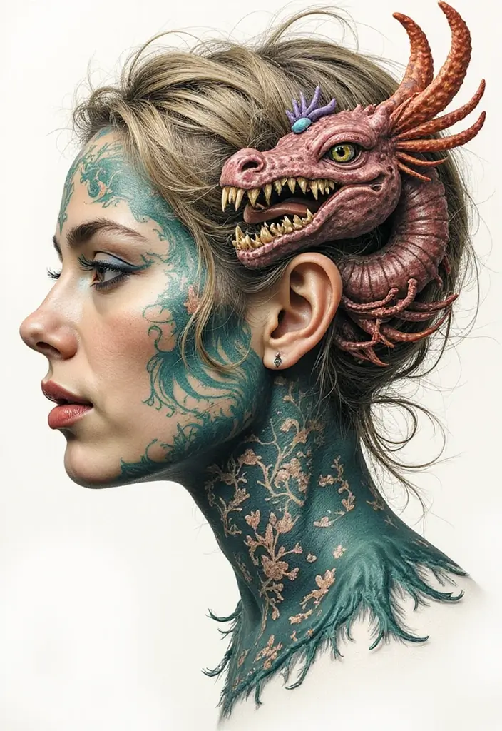 50 Shrunken Head Tattoo Designs for Bold and Edgy Styles - 21. Fantasy Creatures