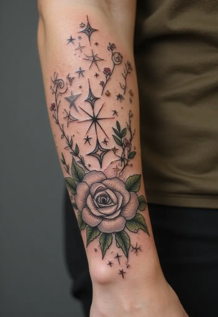30 Star Tattoos That Are Timeless and Beautiful 21 30 Star Tattoos That Are Timeless and Beautiful - 21. Star Tattoos with Natural Elements