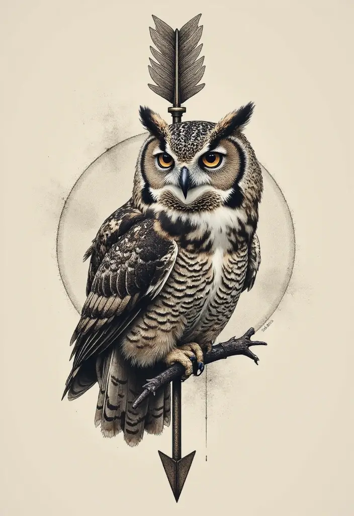 30 Symbolism of Arrow Tattoo Ideas You Should Know 21 30 Symbolism of Arrow Tattoo Ideas You Should Know - 21. Arrow and Owl