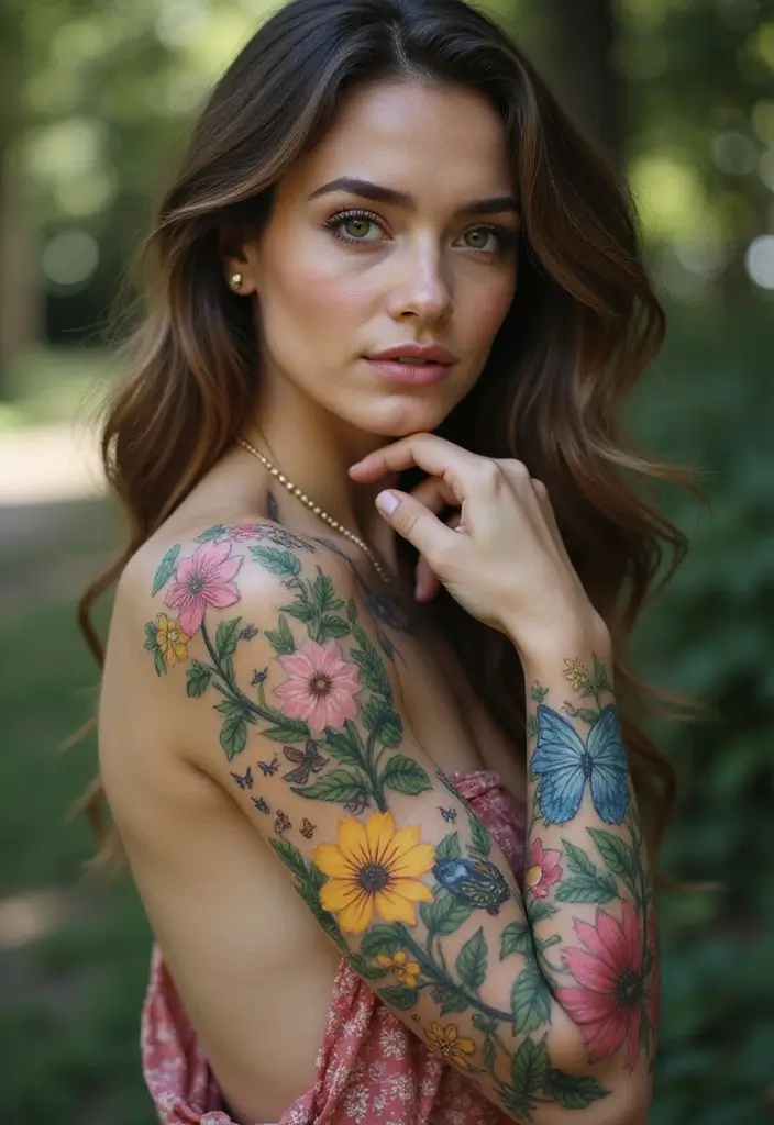 30 Vine Tattoos That Showcase Natural Beauty 21 30 Vine Tattoos That Showcase Natural Beauty - 21. Nature-Themed Sleeve