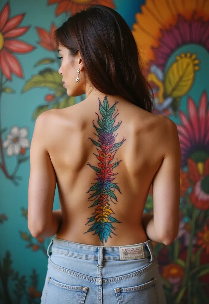 50 Baddie Women’s Spine Tattoos That Look Absolutely Stunning - 22. Bold Colors
