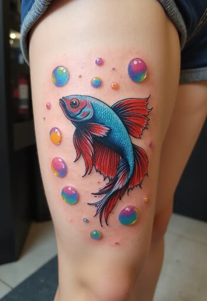 50 Betta Fish Tattoo Ideas with Unique and Colorful Designs 22 50 Betta Fish Tattoo Ideas with Unique and Colorful Designs - 22. Betta Fish with Colorful Bubbles