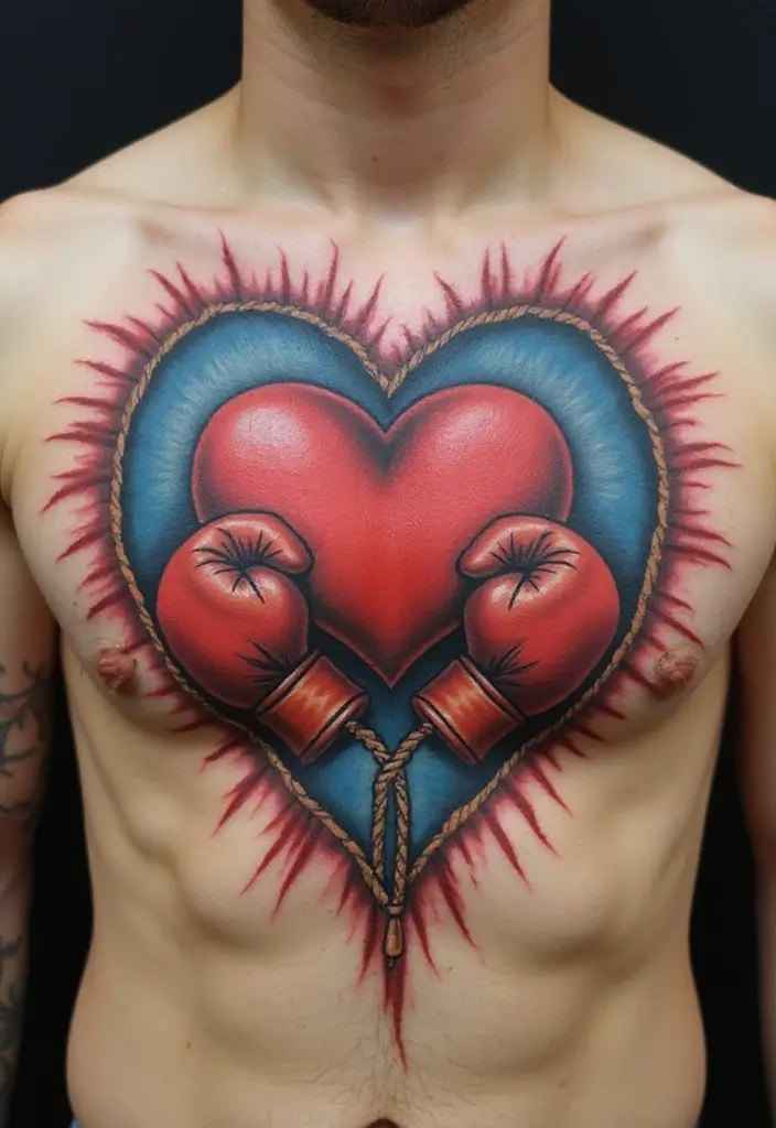 50 Boxing Gloves Tattoo Designs That Embody Strength and Courage! 22 50 Boxing Gloves Tattoo Designs That Embody Strength and Courage! - 22. Heart and Boxing Gloves