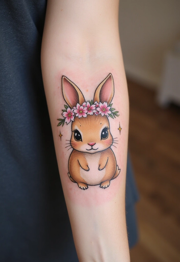 50 Bunny Tattoo Meaning Inspirations for Cute and Creative Designs - 22. Bunny with a Flower Crown