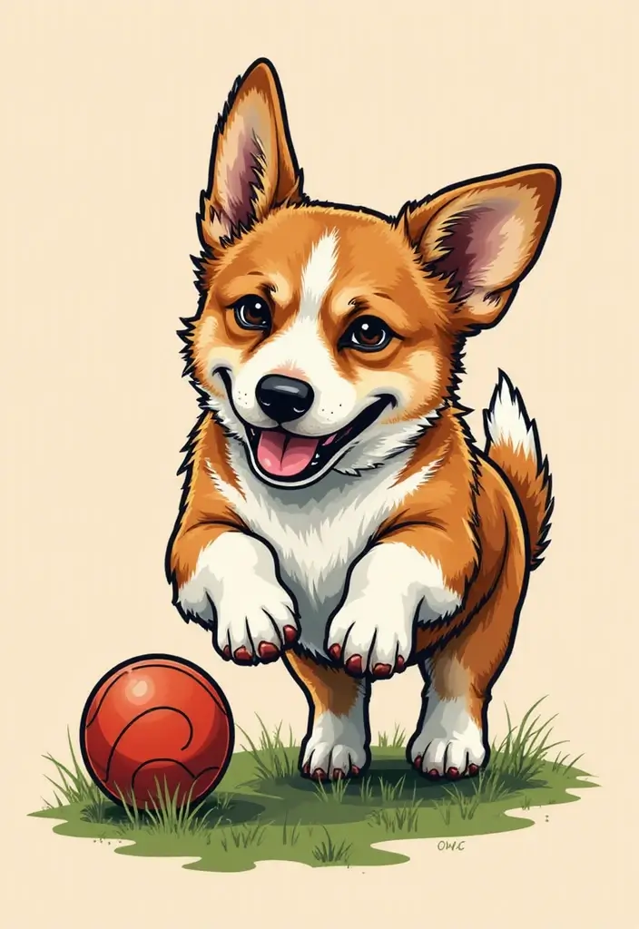 50 Creative Corgi Tattoo Ideas for Dog Lovers 22 50 Creative Corgi Tattoo Ideas for Dog Lovers - 22. Corgi Playing Fetch