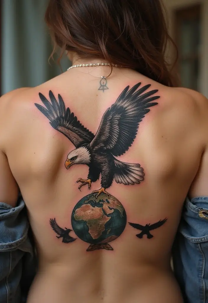 30 Eagle Tattoo Designs That Represent Strength and Freedom 22 30 Eagle Tattoo Designs That Represent Strength and Freedom - 22. Eagle with a Globe