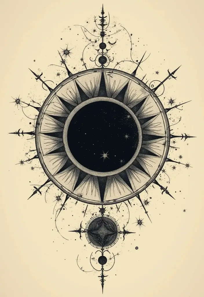 50 Eclipse Tattoo Designs with Powerful Meaning and Symbolism - 22. Eclipse and Zodiac Signs