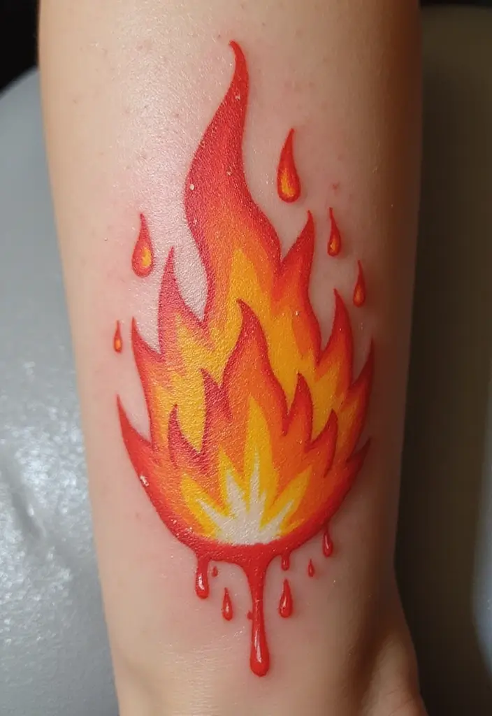 30 Fire Tattoos with Bold and Striking Designs 22 30 Fire Tattoos with Bold and Striking Designs - 22. Fire Droplets: Unique and Playful