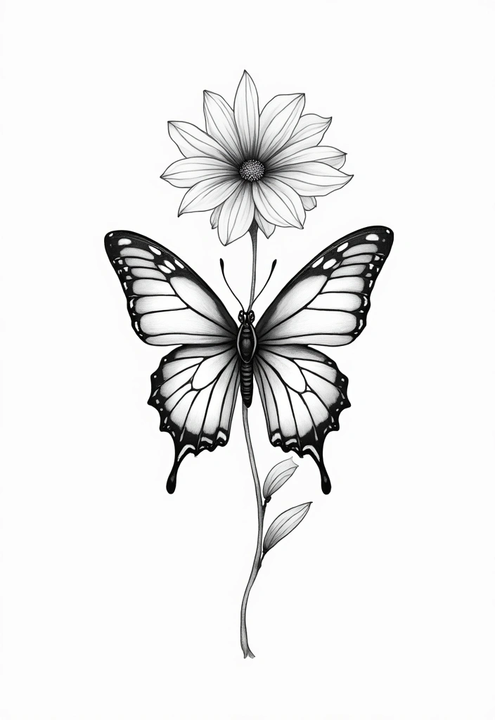 50 Half Butterfly Half Flower Tattoo Designs and Inspirations - 22. Elegant Line Art