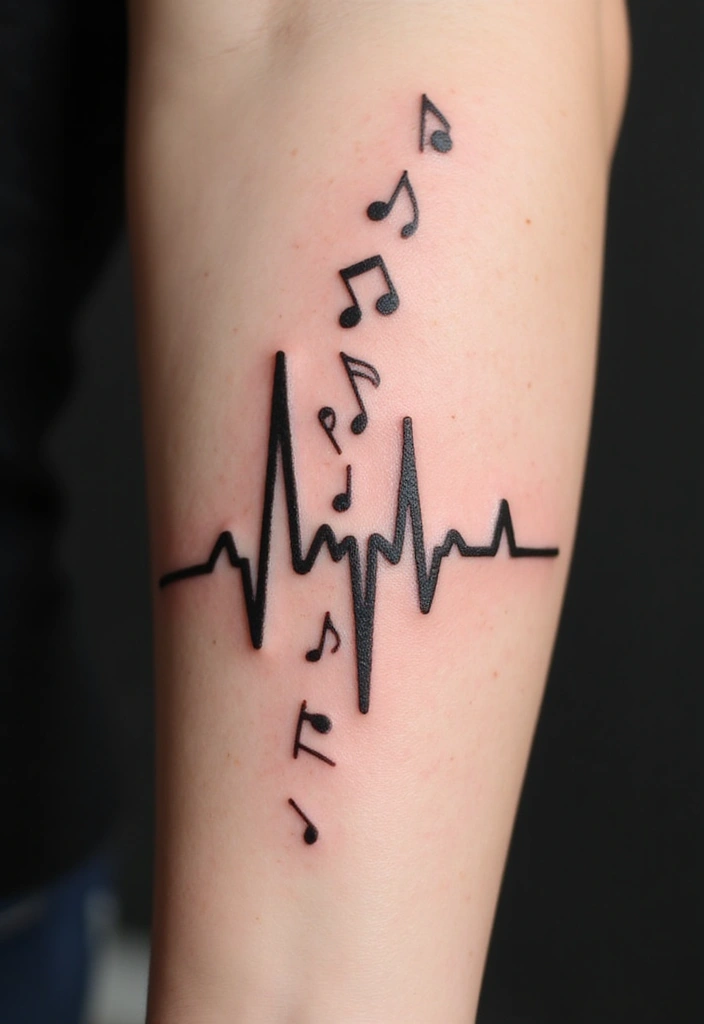 30 Heart Beat Tattoo Designs with Special Meaning 22 30 Heart Beat Tattoo Designs with Special Meaning - 22. Music-Inspired Heartbeat