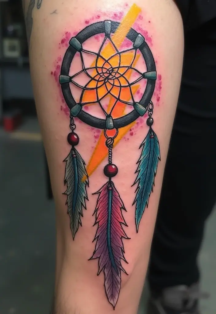 50 Lightning Bolt Tattoos with Bold and Striking Designs 22 50 Lightning Bolt Tattoos with Bold and Striking Designs - 22. Lightning Bolt with Dreamcatcher