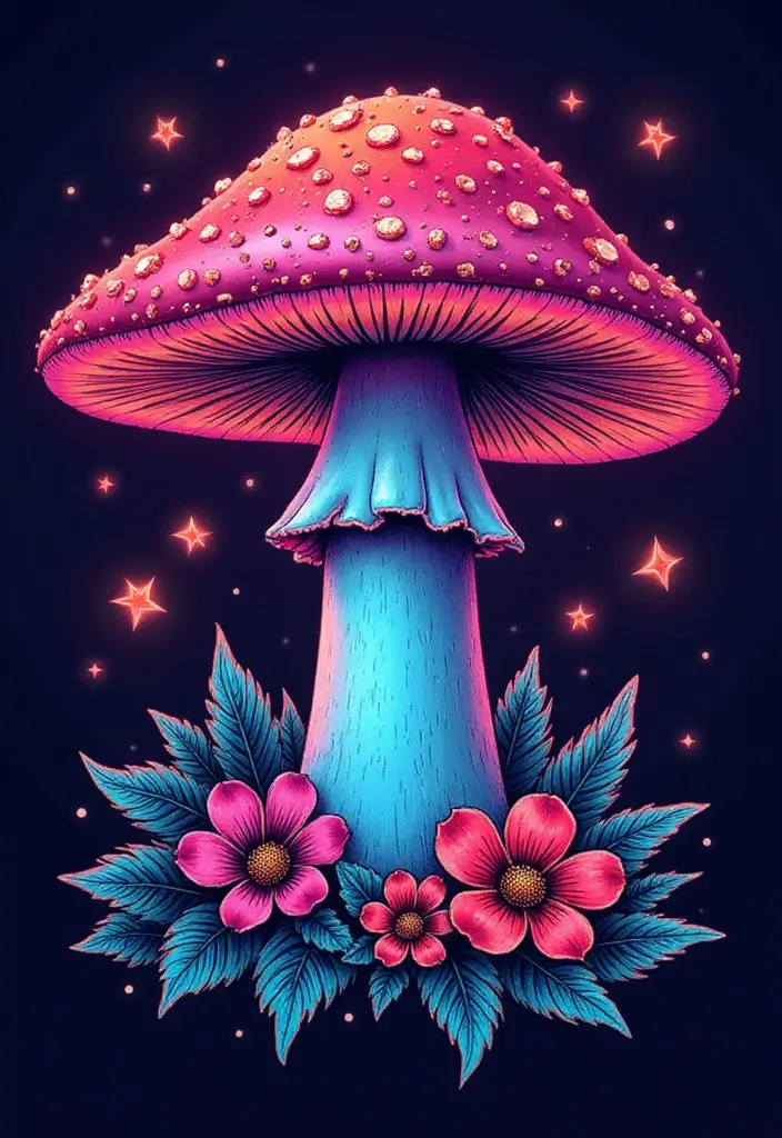 50 Unique Mushroom Tattoo Ideas That'll Leave You Inspired and Curious About Their Symbolism! 22 50 Unique Mushroom Tattoo Ideas That'll Leave You Inspired and Curious About Their Symbolism! - 22. Neon Mushroom Tattoos