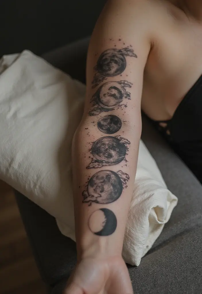 30 Native American Arm Tattoos with Deep Cultural Meaning 22 30 Native American Arm Tattoos with Deep Cultural Meaning - 22. The Moon Phases: Cycle of Life