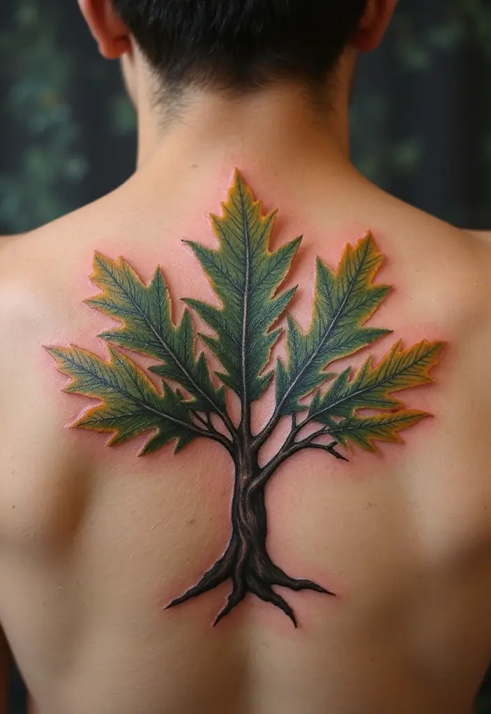 30 Oak Leaf Tattoo Designs with Nature-Inspired Symbolism - 22. Oak Leaf and Tree Tattoo