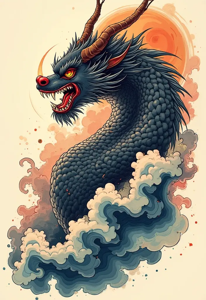 50 Oni Tattoo Designs with Powerful Japanese Symbolism 22 50 Oni Tattoo Designs with Powerful Japanese Symbolism - 22. Oni with Clouds