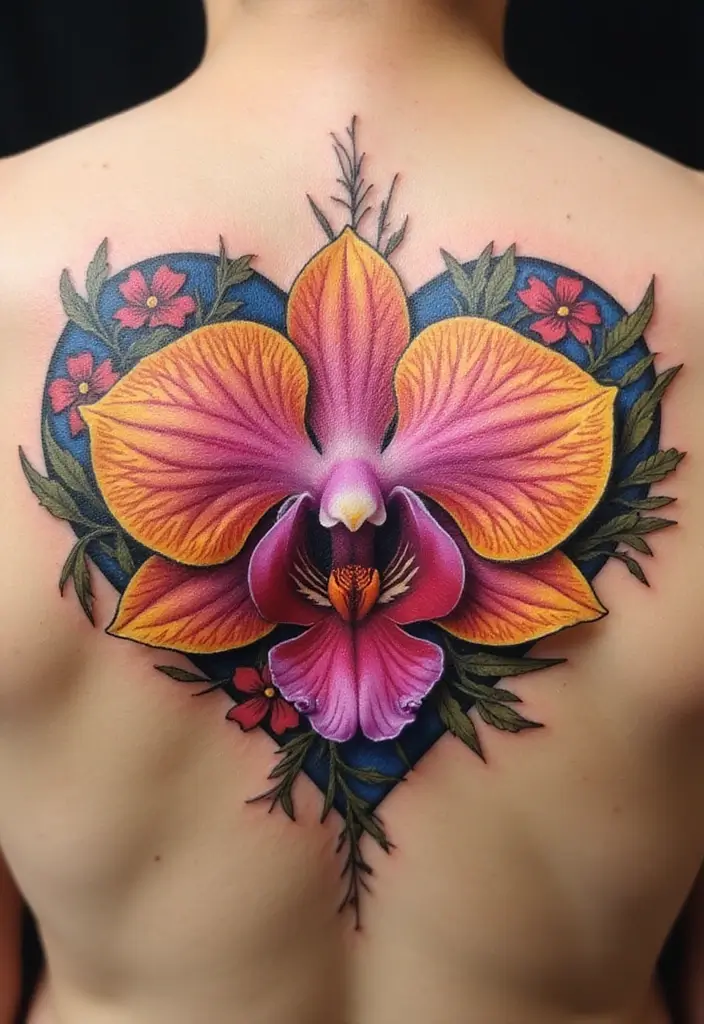 30 Orchid Tattoos That Represent Elegance and Beauty - 22. Orchid Heart Tattoo