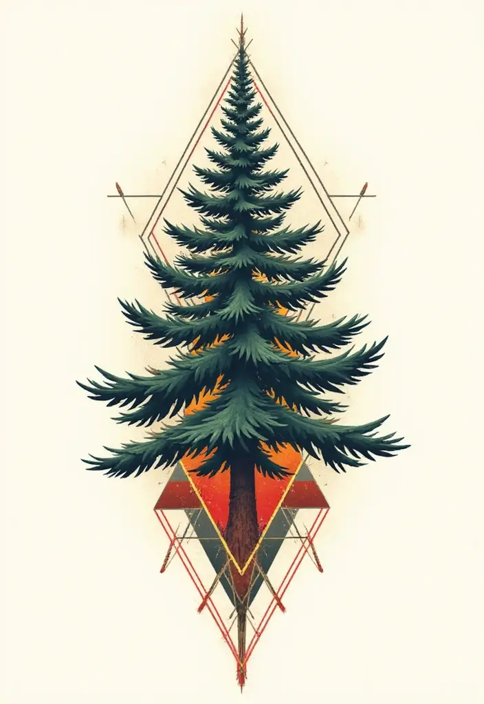 30 Pine Tree Tattoo Ideas with Nature-Inspired Symbolism - 22. Pine Tree with Geometric Patterns