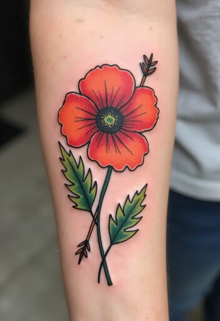 30 Poppy Tattoo Ideas with Symbolic Meanings 22 30 Poppy Tattoo Ideas with Symbolic Meanings - 22. Poppy with Arrow