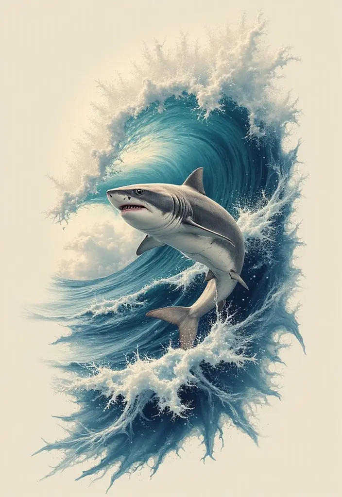 30 Shark Tattoo Designs and Their Powerful Symbolism 22 30 Shark Tattoo Designs and Their Powerful Symbolism - 22. The Shark and the Wave