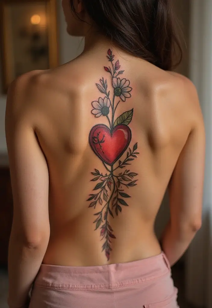 99 Stunning Spine Tattoos for Women to Inspire Your Next Ink - 22. Heart from the Inside