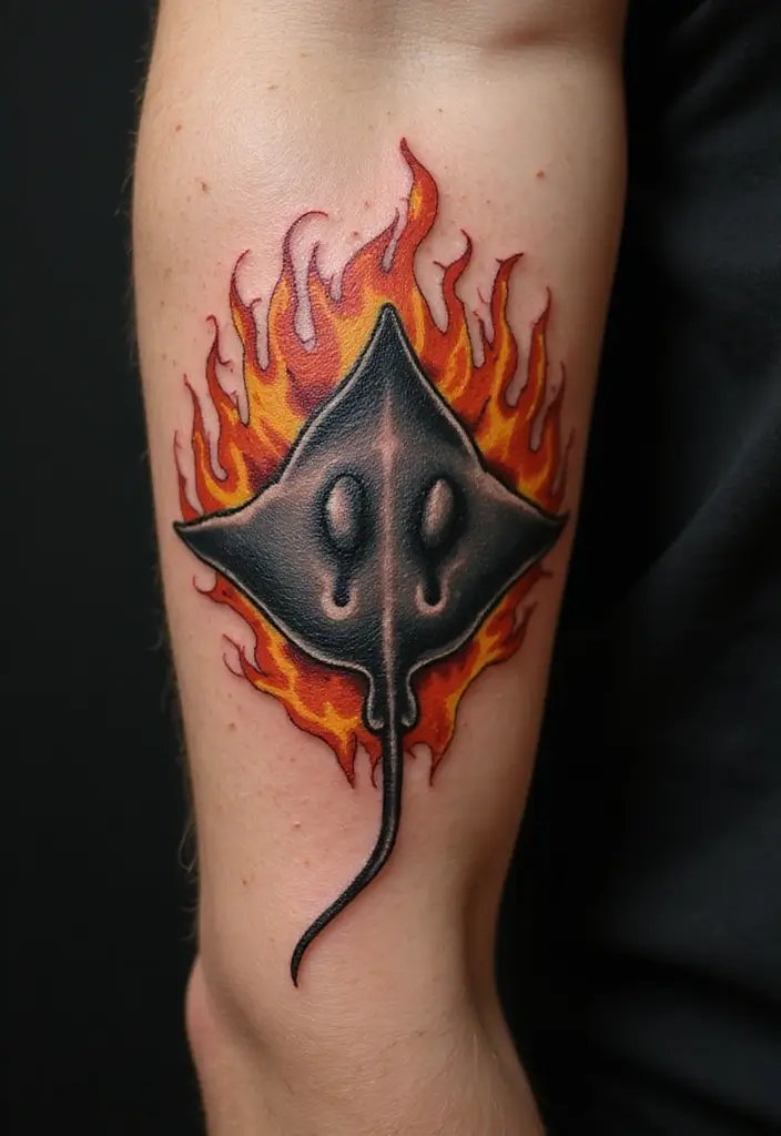 50 Stingray Tattoo Designs and Their Symbolic Meanings - 22. Stingray with Flames