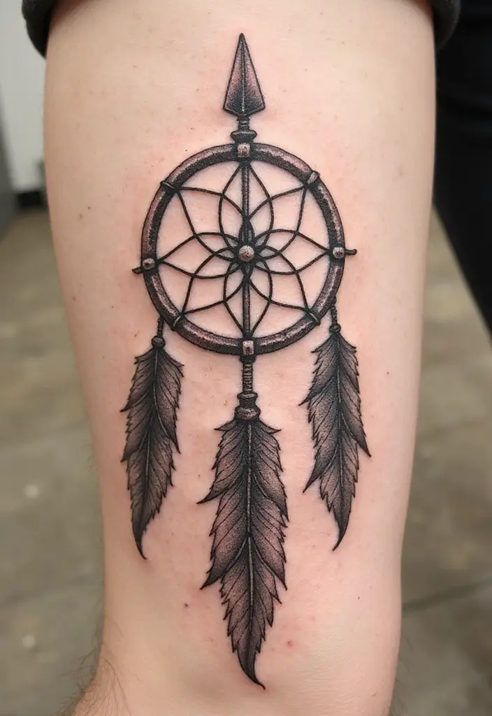 30 Symbolism of Arrow Tattoo Ideas You Should Know 22 30 Symbolism of Arrow Tattoo Ideas You Should Know - 22. Arrow with a Dreamcatcher