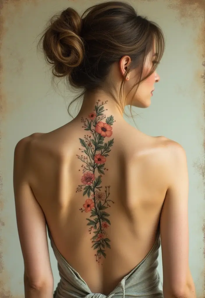 50 Baddie Women’s Spine Tattoos That Look Absolutely Stunning - 23. Vintage Floral