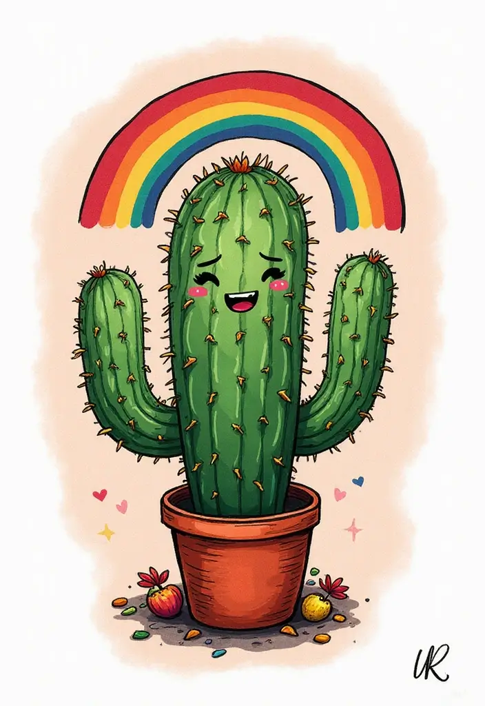 50 Cactus Tattoo Ideas with Minimalist and Symbolic Styles 23 50 Cactus Tattoo Ideas with Minimalist and Symbolic Styles - 23. Cactus and Rainbow