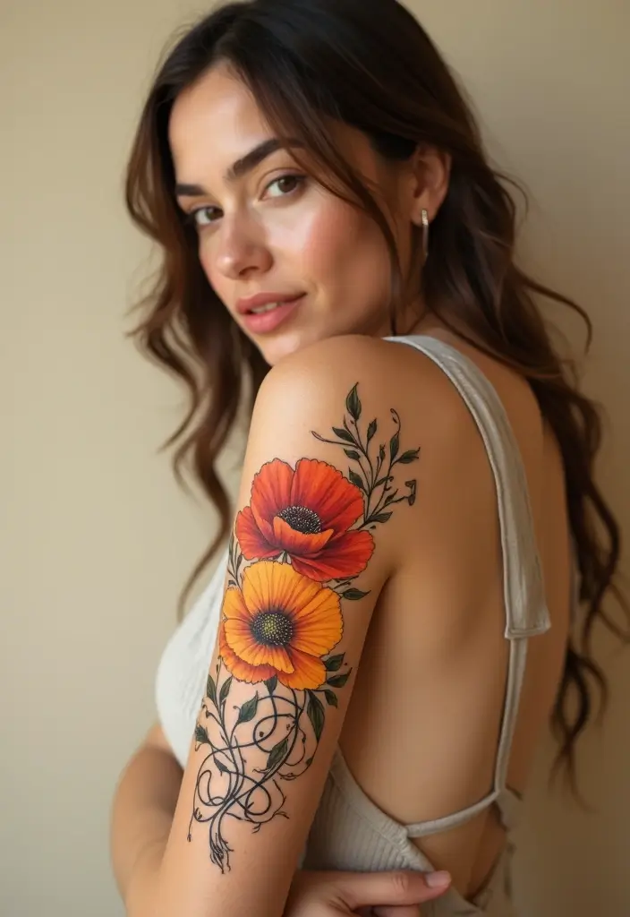 50 California Poppy Tattoo Ideas with Symbolism and Beauty - 23. California Poppy with Musical Notes