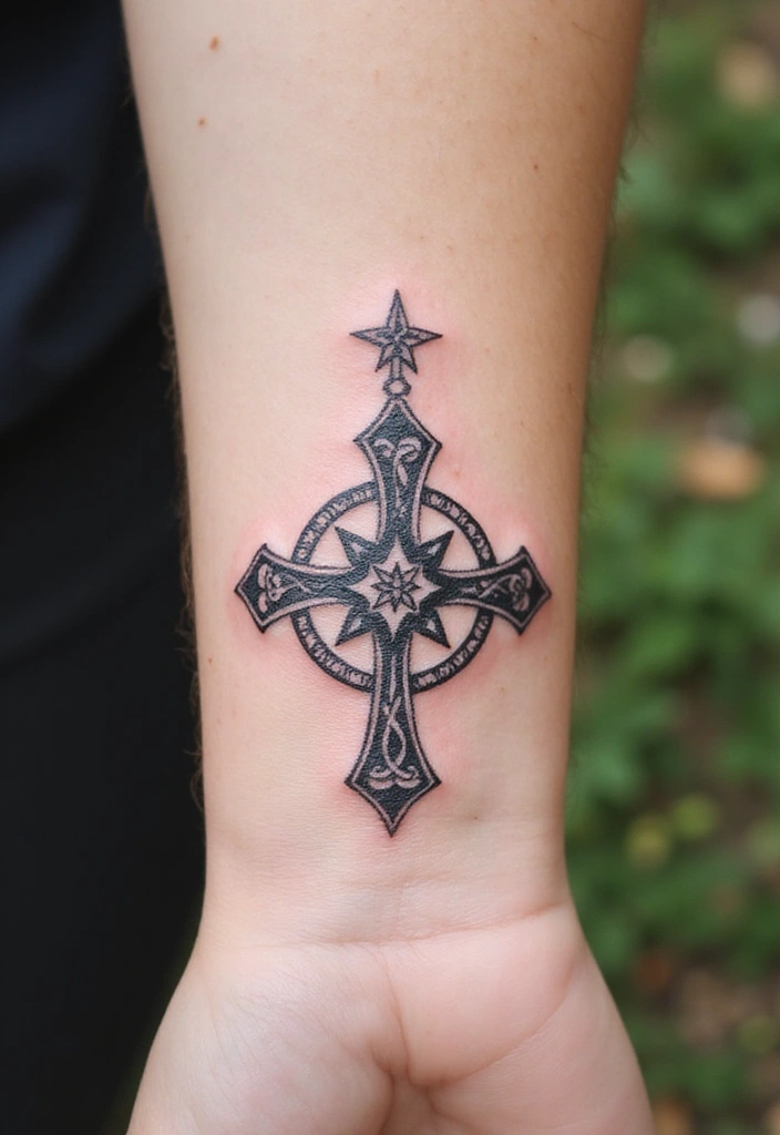 30 Celtic Cross Tattoos for Men and Women with Spiritual Value 23 30 Celtic Cross Tattoos for Men and Women with Spiritual Value - 23. Celtic Cross with a Star