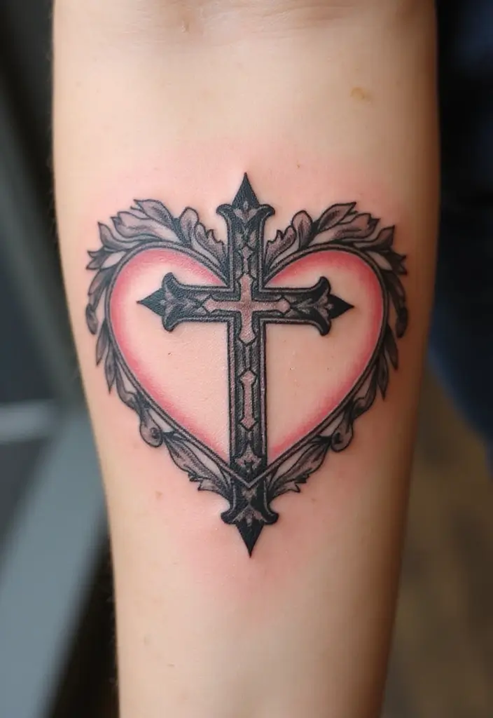 50 Cross Tattoo Meaning Inspirations and Symbolism Explained - 23. The Cross in a Heart: Love for Faith