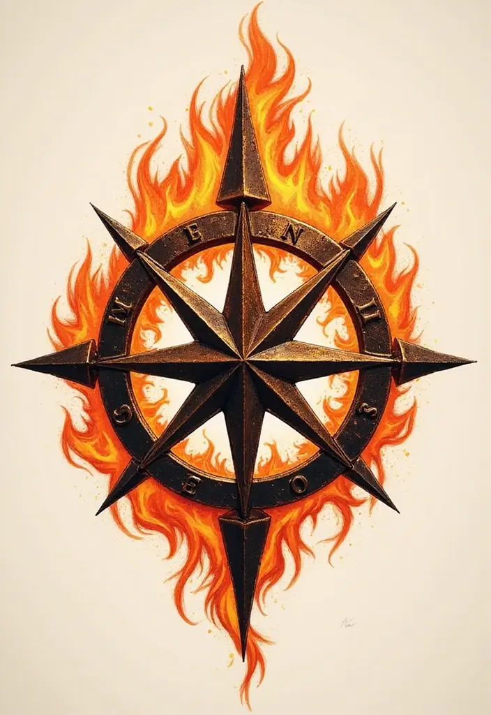 30 Fire Tattoos with Bold and Striking Designs 23 30 Fire Tattoos with Bold and Striking Designs - 23. Fire Compass: Guiding Light