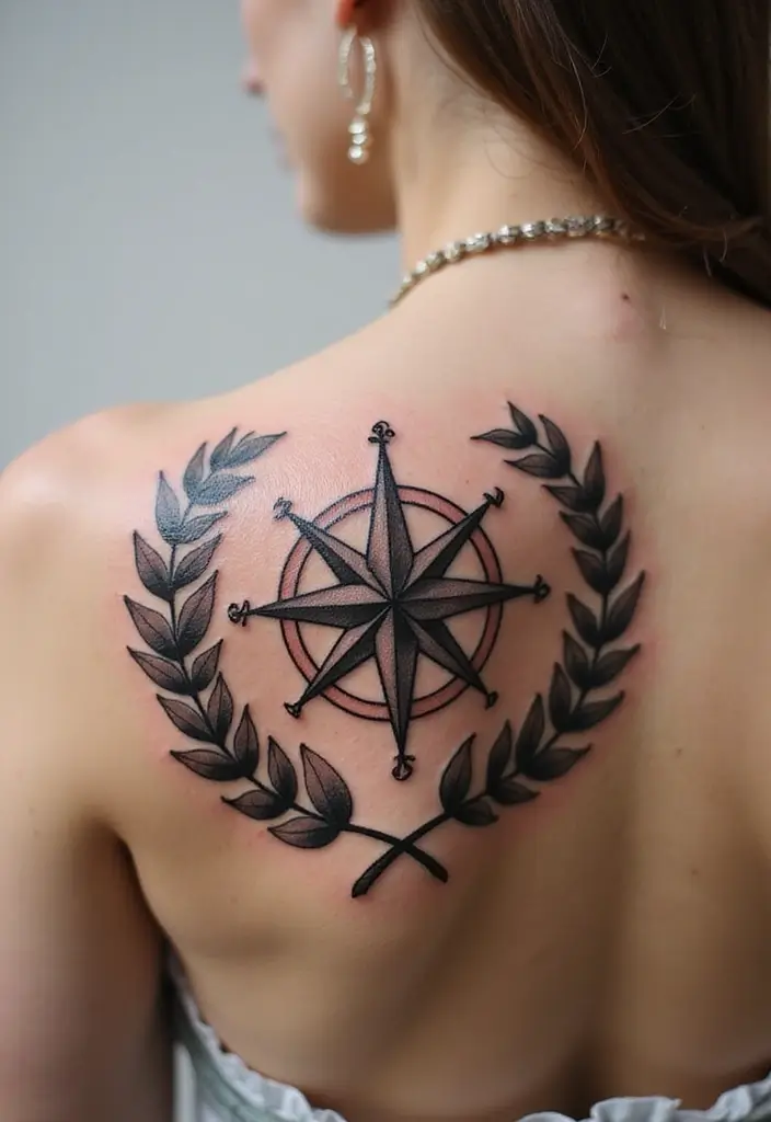 30 Olive Branch Tattoo Meaning and Design Inspirations - 23. Olive Branch with a Compass