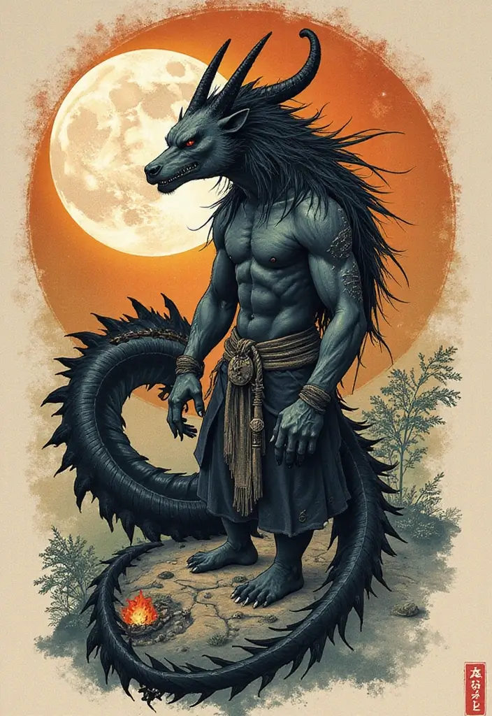 50 Oni Tattoo Designs with Powerful Japanese Symbolism 23 50 Oni Tattoo Designs with Powerful Japanese Symbolism - 23. Oni with a Full Moon