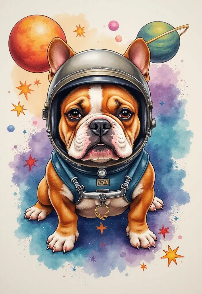 30 Realistic English and French Bulldog Tattoos You’ll Love - 23. Bulldog in Space