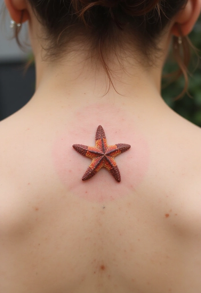 30 Simple Starfish Tattoo Ideas with Minimalist Symbolism 23 30 Simple Starfish Tattoo Ideas with Minimalist Symbolism - 23. Starfish on the Back of the Neck