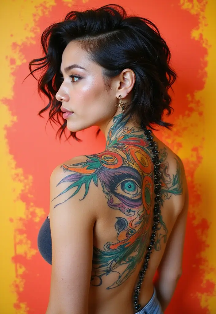 99 Stunning Spine Tattoos for Women to Inspire Your Next Ink - 23. Abstract Faces