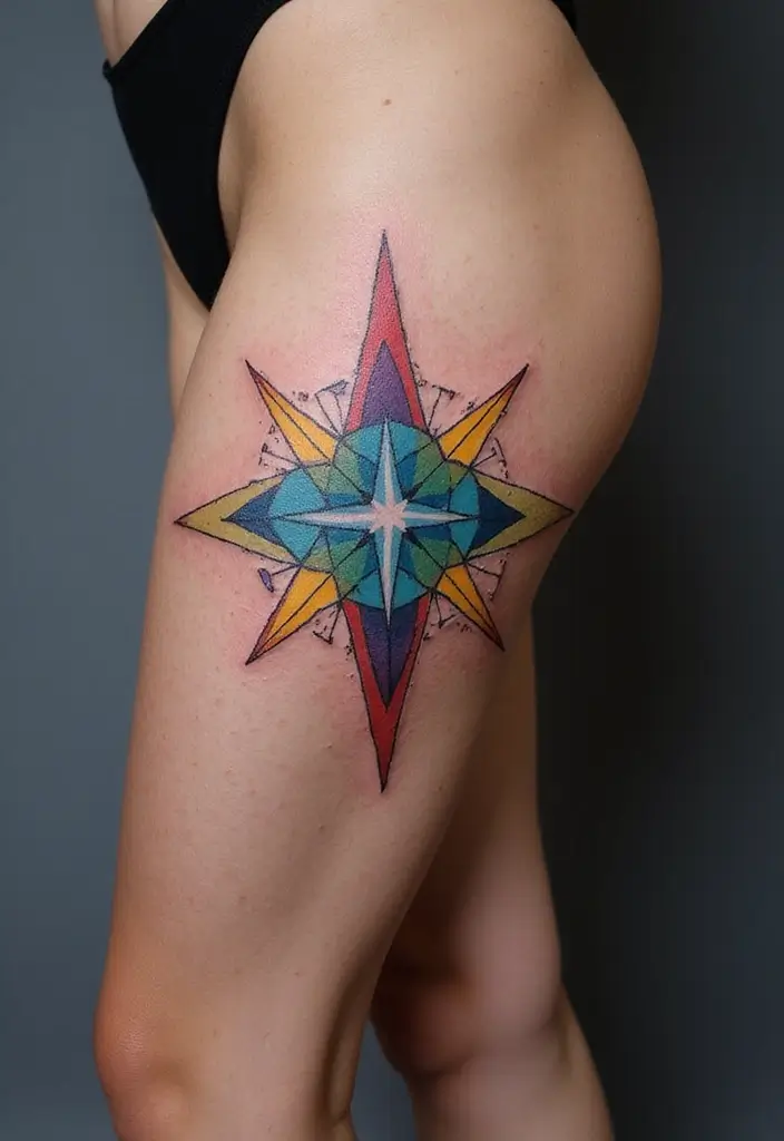 30 Star Tattoos That Are Timeless and Beautiful 23 30 Star Tattoos That Are Timeless and Beautiful - 23. Star Tattoos with Geometric Backgrounds