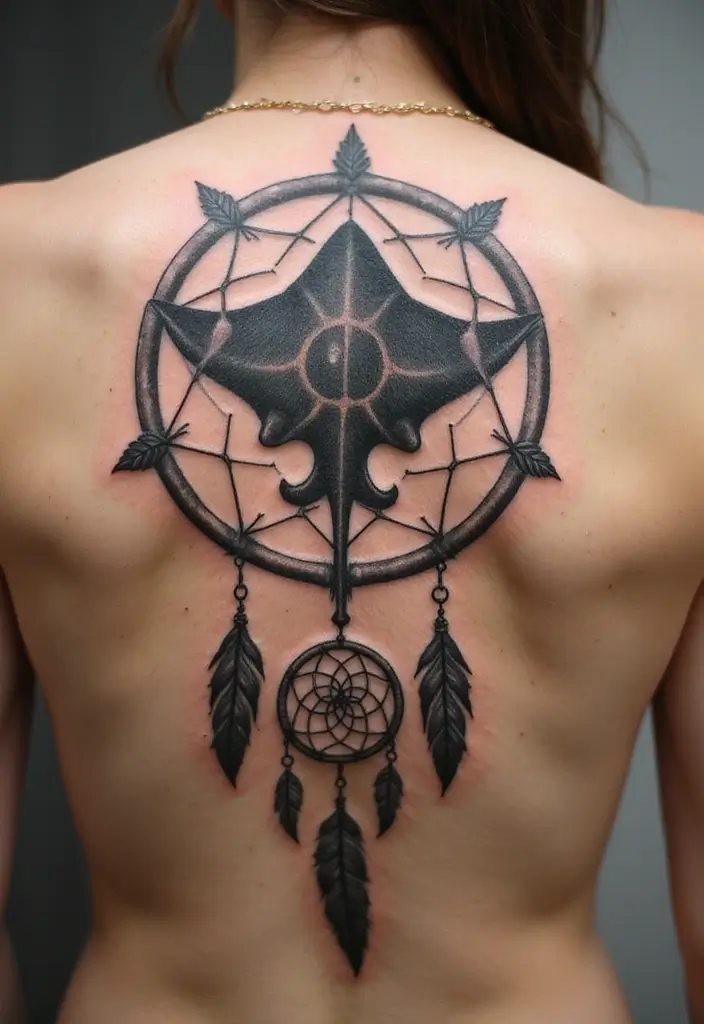 50 Stingray Tattoo Designs and Their Symbolic Meanings - 23. Stingray with a Dreamcatcher