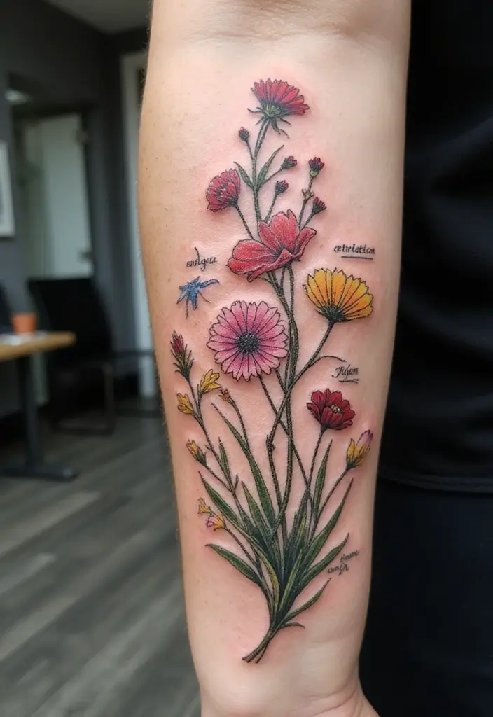 50 Wildflower Tattoo Ideas with Simple and Beautiful Designs 23 50 Wildflower Tattoo Ideas with Simple and Beautiful Designs - 23. Wildflower Map